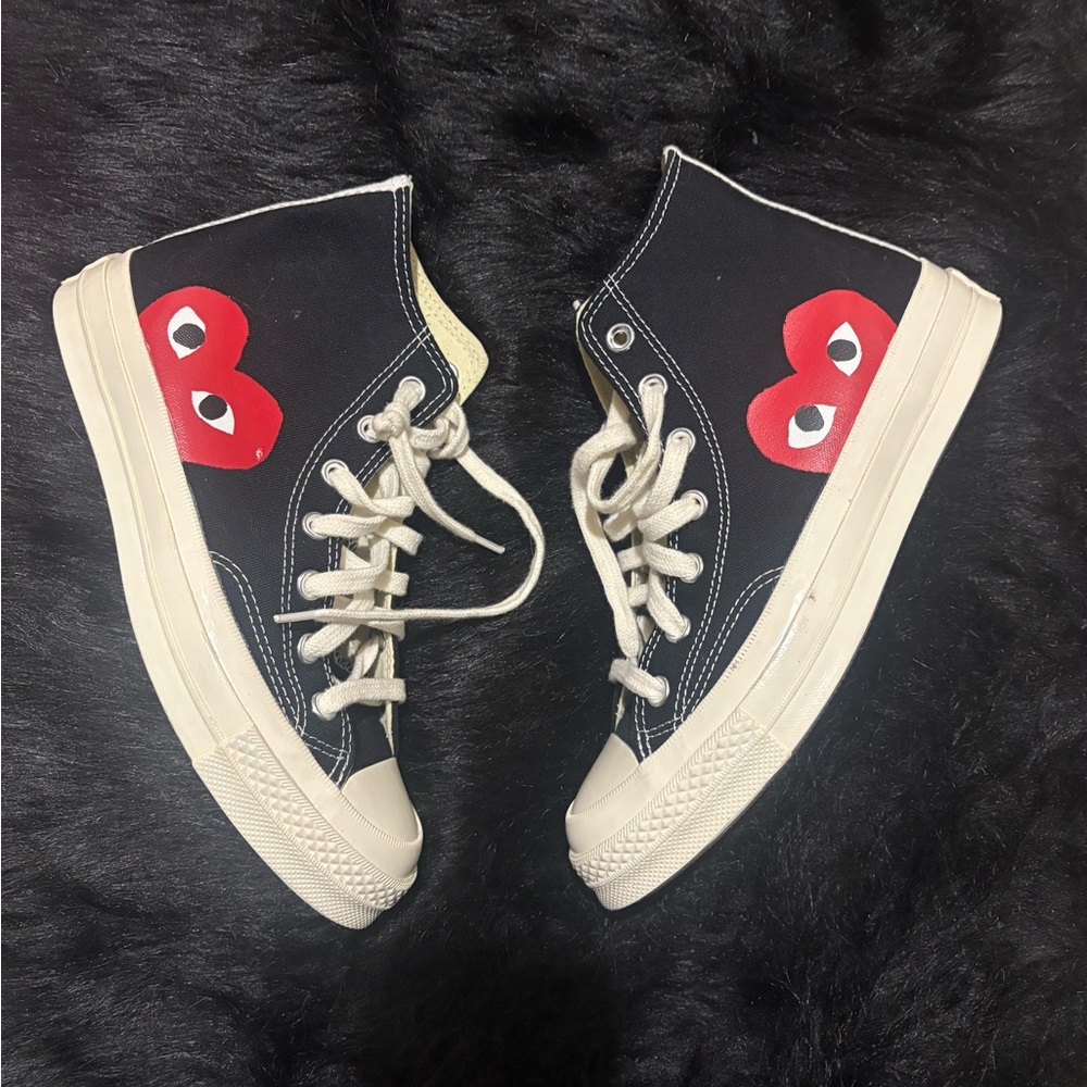 Black High-Top Sneakers with Red Heart Design